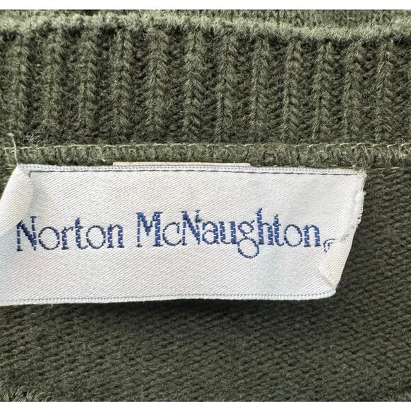 VTG Norton McNaughton Olive Green Mixed Print Knit Cardigan Sweater USA Small - Picture 6 of 9